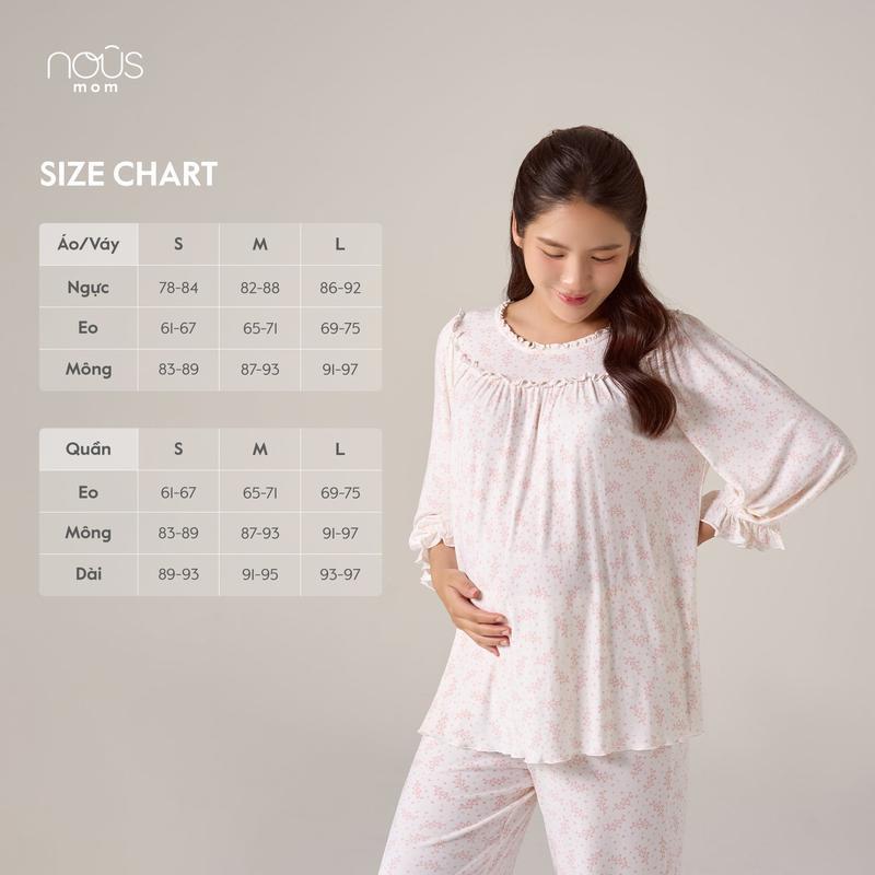 [KOL Nous Mom] Bộ áo cộc quần dài phối họa tiết chất liệu co giãn đa chiều, thoáng mát cho các mẹ 6