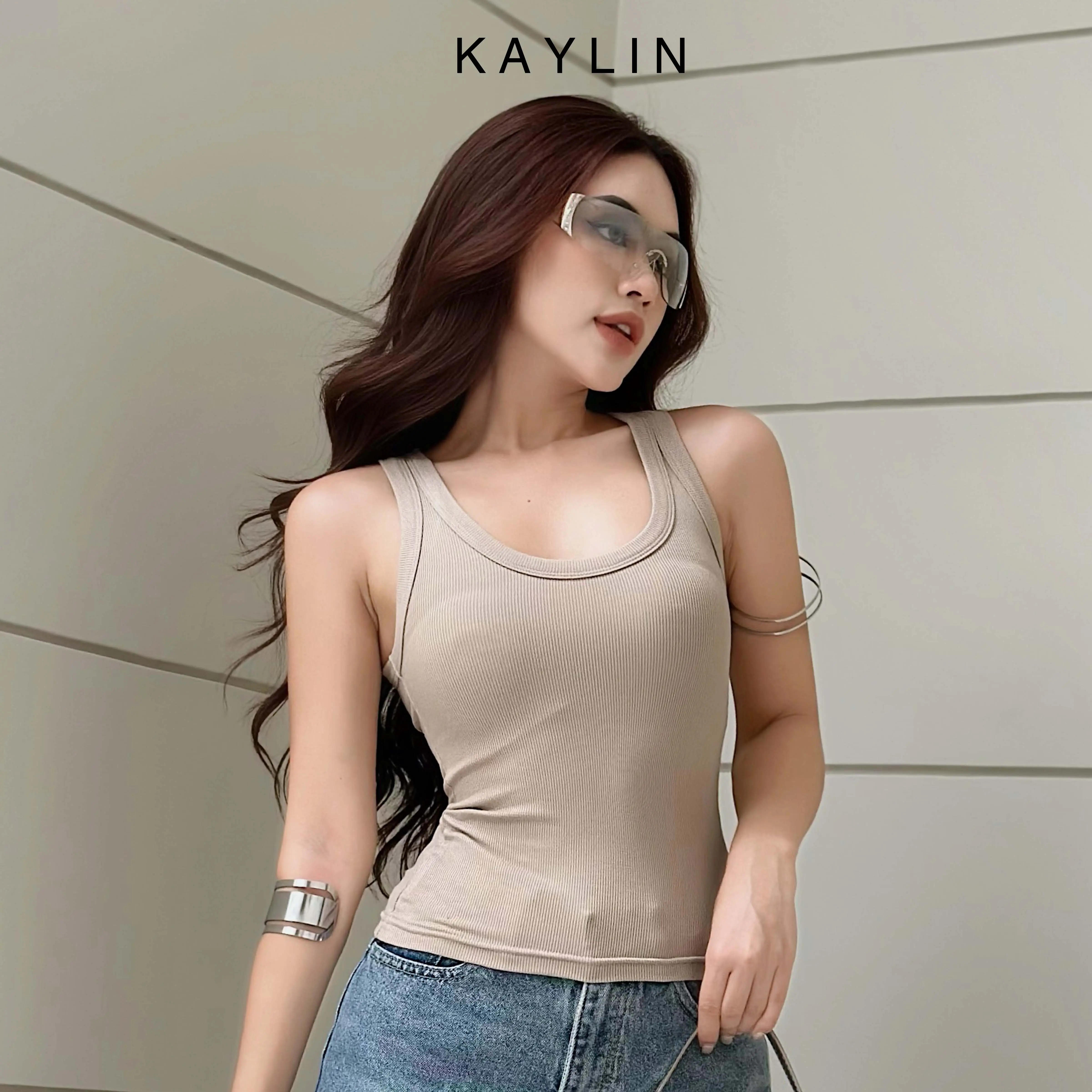 Áo thun ba lỗ nữ KAYLIN có size khoét cổ phong cách Tank Top thoáng mát KAYLIN - N2006 Women Trắng | BigBuy360 - bigbuy360.vn