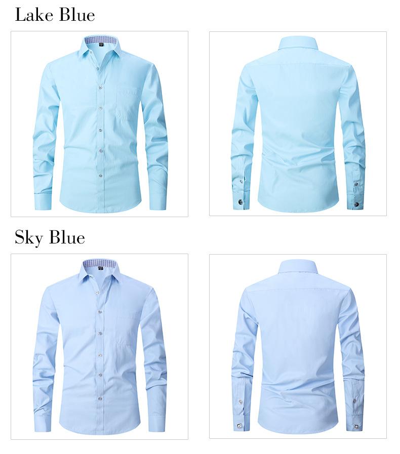 Product Introduction of Ss24 Men's French Style Shirt Business Dress Long Sleeve Shirt Solid Color Blue Striped Shirt Twill Business Style All-Match 14