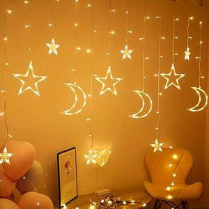 Star & Moon Pattern Curtain Light, 1 Count Battery Powered LED String Light, Romantic Decorative Light for Ramadan, Wedding, Birthday, Graduation and Party