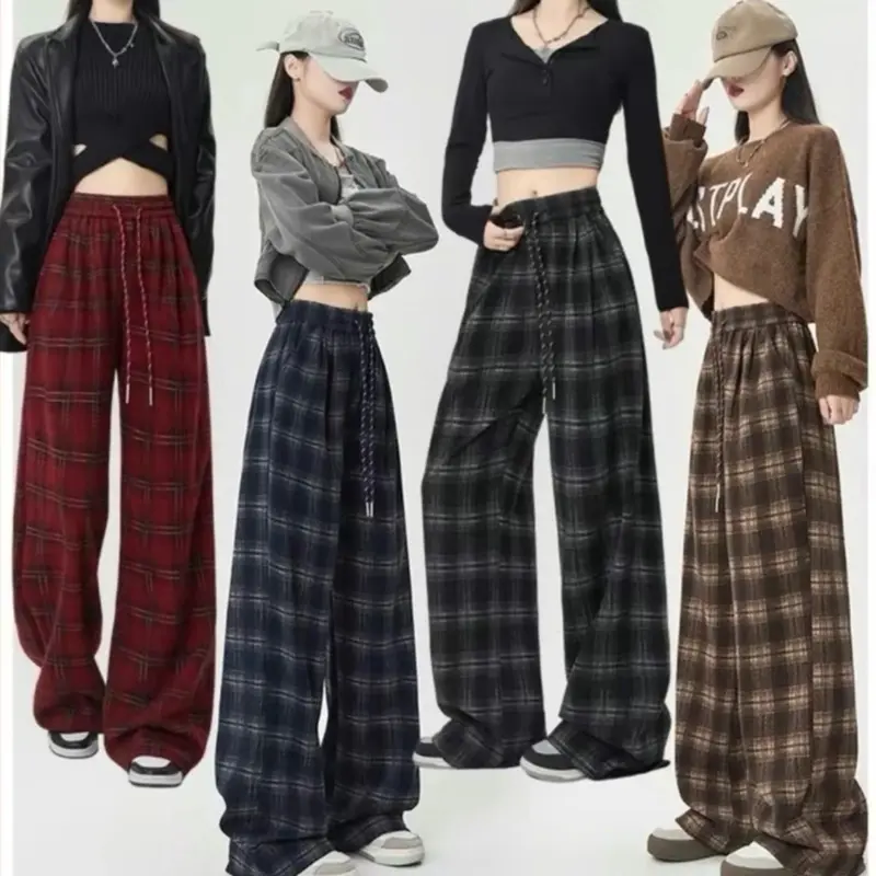 Quần suông kẻ chất mì dạ mềm dầy dặn phong cách nữ women