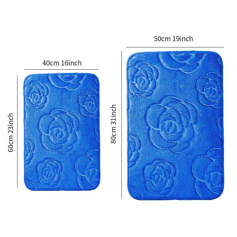 Rose Embossed Absorbent Bath Mat (1 Count), Washable Soft Anti-Slip Door Entrance Carpet, Household Mat for Indoor Living Room Bedroom Kitchen 1