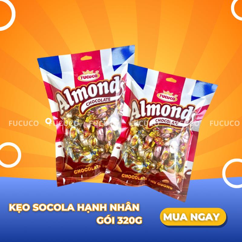 Kẹo Socola Hạnh Nhân Chocolate Almond FUCUCO Túi 320g Nguyên Hạt 2 Vị Chocolate Sữa và Chocolate Đen Thơm Ngon Ngọt Nhẹ