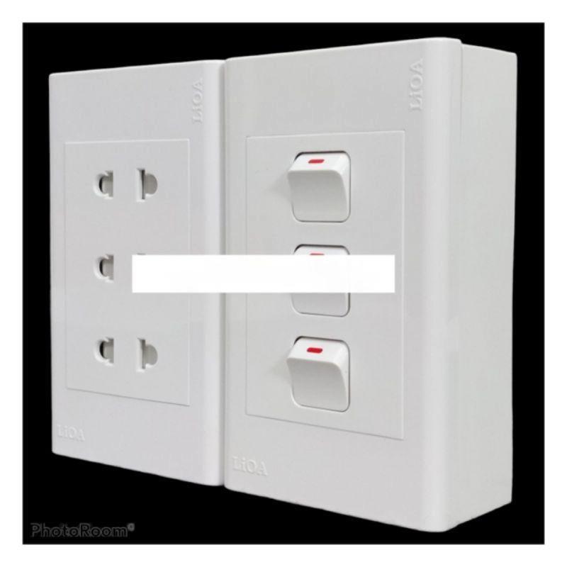 Combo ổ cắm điện ba 2 chấu LiOA 16A 3520W + 3 công tắc điện - Lắp nổi