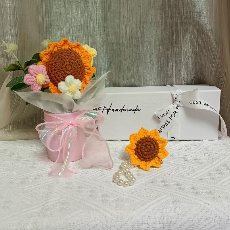 Handmade Knitted Flower Bouquet, 1 Count Roses & Daisies Artificial Flower Bouquet, Creative Gift for Parents, Lovers, Friends, Teachers, Decor 8