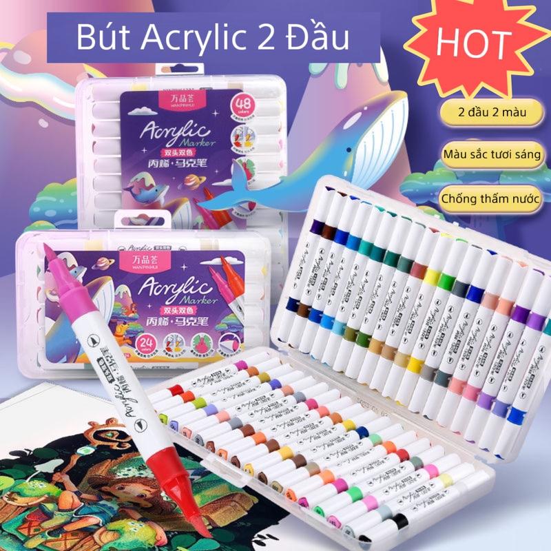 Bộ 72 Màu ACRYLIC 2 Đầu 2 Màu Ngòi Nhọn Cao Cấp Chống Thấm nước Vẽ được Trên mọi bề mặt , dễ lau sạch khi dính lên da - Kèm Hộp nhựa Mẫu Mới nhất