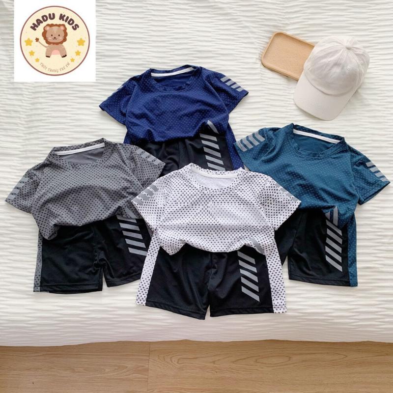 Bộ quần áo cho bé trai cộc tay, set THỂ THAO chất thông hơi in 4 SỌC siêu mềm mát co giãn - HADU KIDS 77-29kg Sport Tập Thể Dục Trang Phục Học Sinh