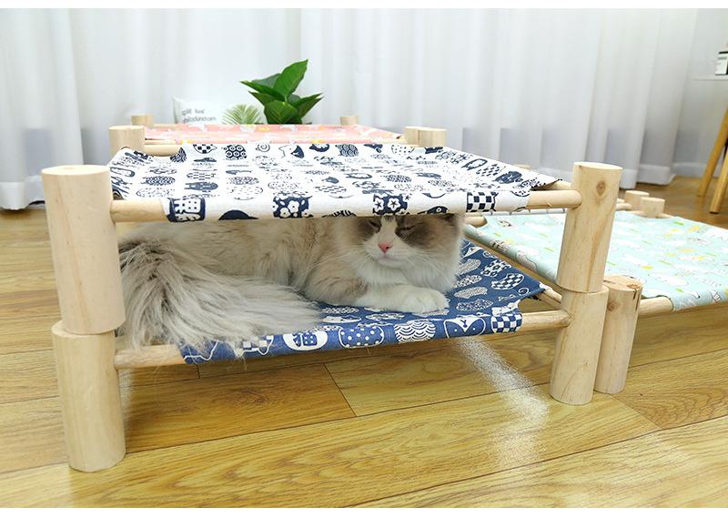 Product Introduction of Wooden Pet Bed Washable Pet Marching Bed Detachable Cat Hammock Breathable Summer Moisture-proof Removable Cat Nest 2