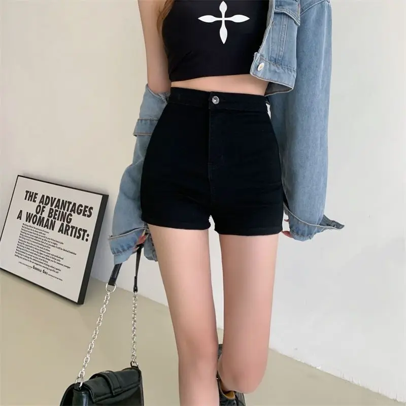 Korean-style design jeans for women, summer high-waisted slim-fit hot pants, sexy short pants, ins pants.