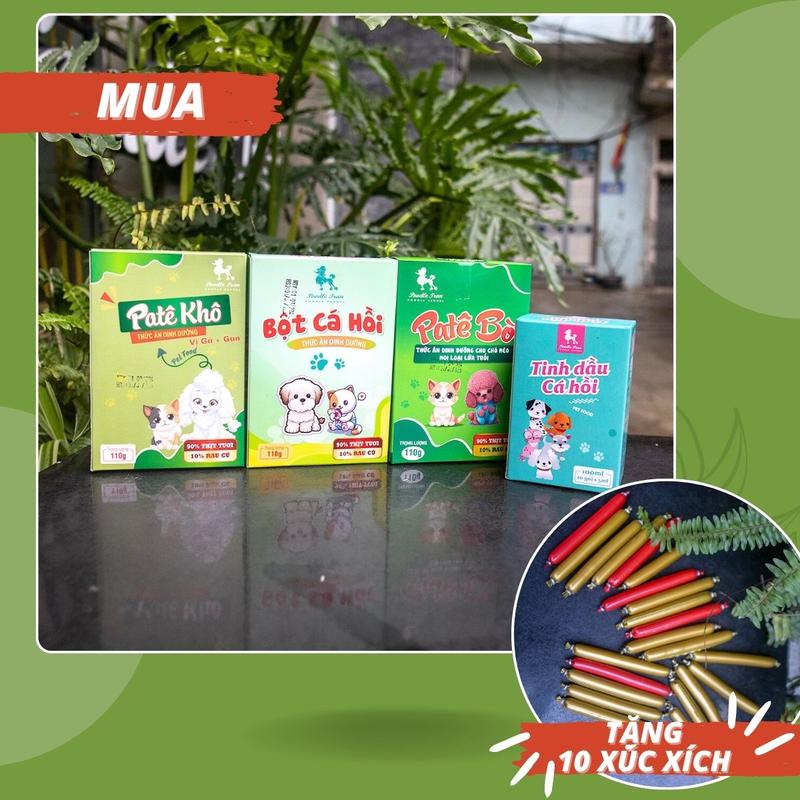 Combo Ăn Ngập Mồm (100ml dầu cá hồi + 100g pate khô + 100g bột thịt cá hồi + 100g pate bò ) ) xúc xích gomgom