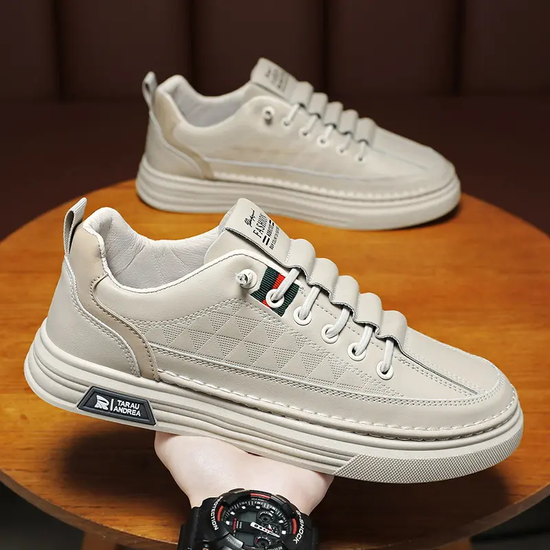 Giày Nam, Giày Thể Thao Nam Kiểu Dáng Đơn Giản, Thiết Kế Dây Rút Tiện Lợi Đế Bằng Sneaker Cao Su