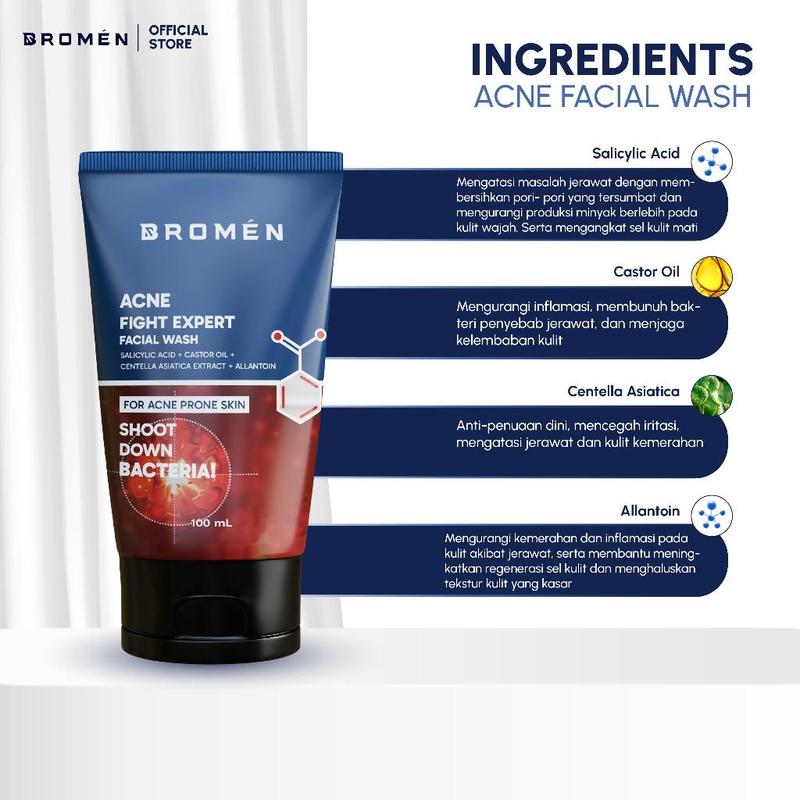 BROMEN ACNE FACIAL WASH - Sabun Cuci Muka Pria Penghilang Jerawat Wajah Perawatan 1