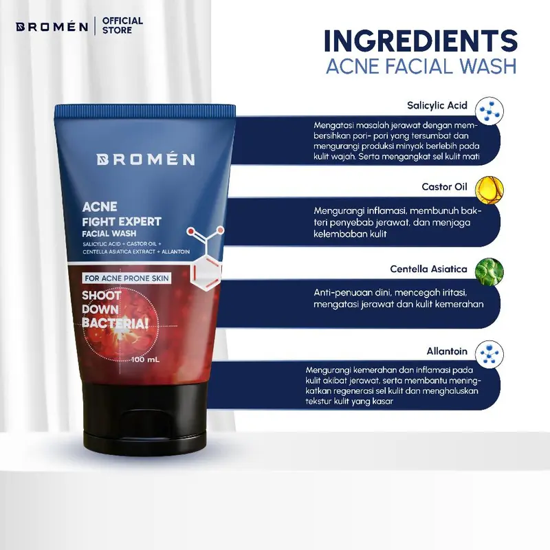 BROMEN ACNE FACIAL WASH - Sabun Cuci Muka Pria Penghilang Jerawat Wajah Perawatan 1