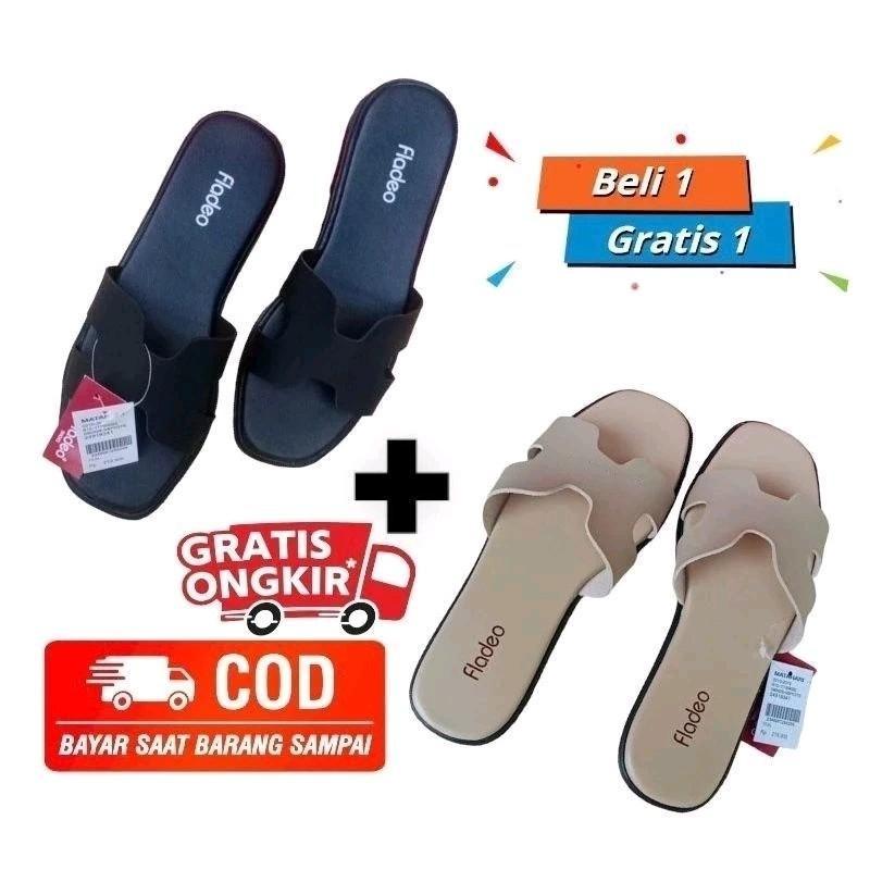 Sandal Flat Wanita Fladeo Beli 1 Gratis 1 || Sendal Japit Wanita Terbaru || Sandal Flat Kekinian Keren 0
