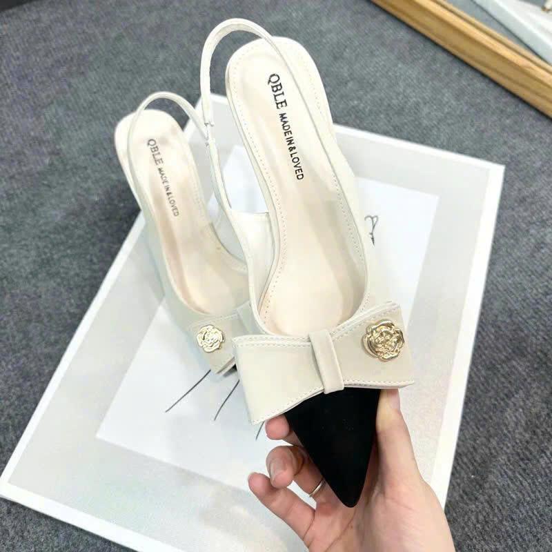 [ LÙI 1 SIZE ]Giày Cao Gót Hở Gót đính hoa 3P Sang Chảnh Nữ Tính Gót Cao 7cm Mã Z-4444 DéP Shoes DéP Shoes