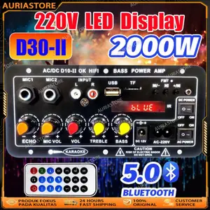 【Kirim Sekarang】D30-Ⅱ 2000W Amplifier board Tampilan digital Power amplifier board Untuk 8-12 Inci Speaker 220V-DC 12V Bluetooth 5.0 Karaoke USB FM Radio Player amplifier subwoofer/amplifier subwoofer 2000 watt/amplifier bluetooth super bass murah