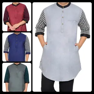 Atasan Dewasa Koko Kurta Lengan 3/4 Kombinasi Tenun Bahan Katun Import M1930