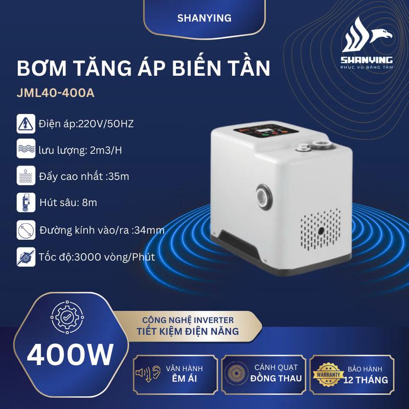 Máy bơm tăng áp biến tần không ồn Shanying 400w điều áp suất tự động, không tích áp đường ống