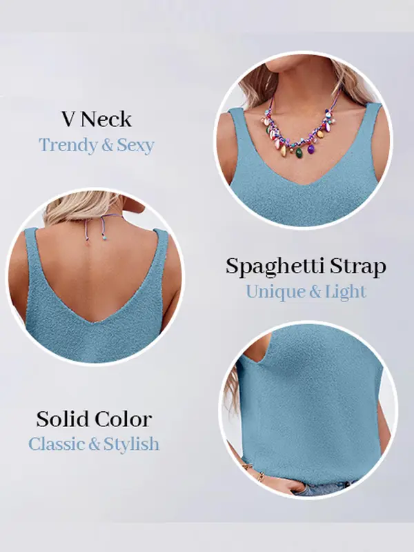 Women's Plain V Neck Cami Top, Casual Sleeveless Top for Daily Wear, Ladies Clothes for All Seasons 5