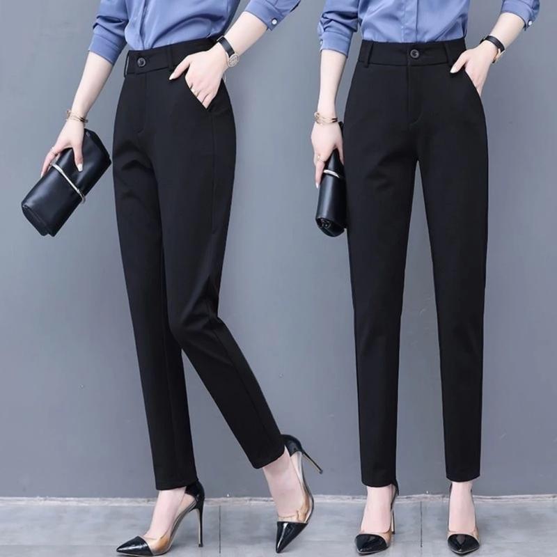 Quần Vải Nữ công sở lưng cao dáng dài màu Đen Xám ống Đứng khóa kéo Vải tuyết mưa mềm mịn Mặc Đi làm thanh lịch sang trọng Ong Kem Women Pants Quần tây baggy