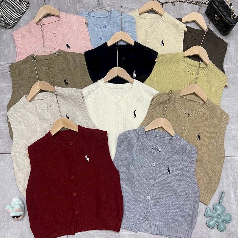 Lẻ 01- Áo Ghi -Lê len Hạt Gạo Thêu NGựa- form ngắn Trẻ Trung - Thanh lịch Không kèm áo sơ mi Kem. Nữ Women Top