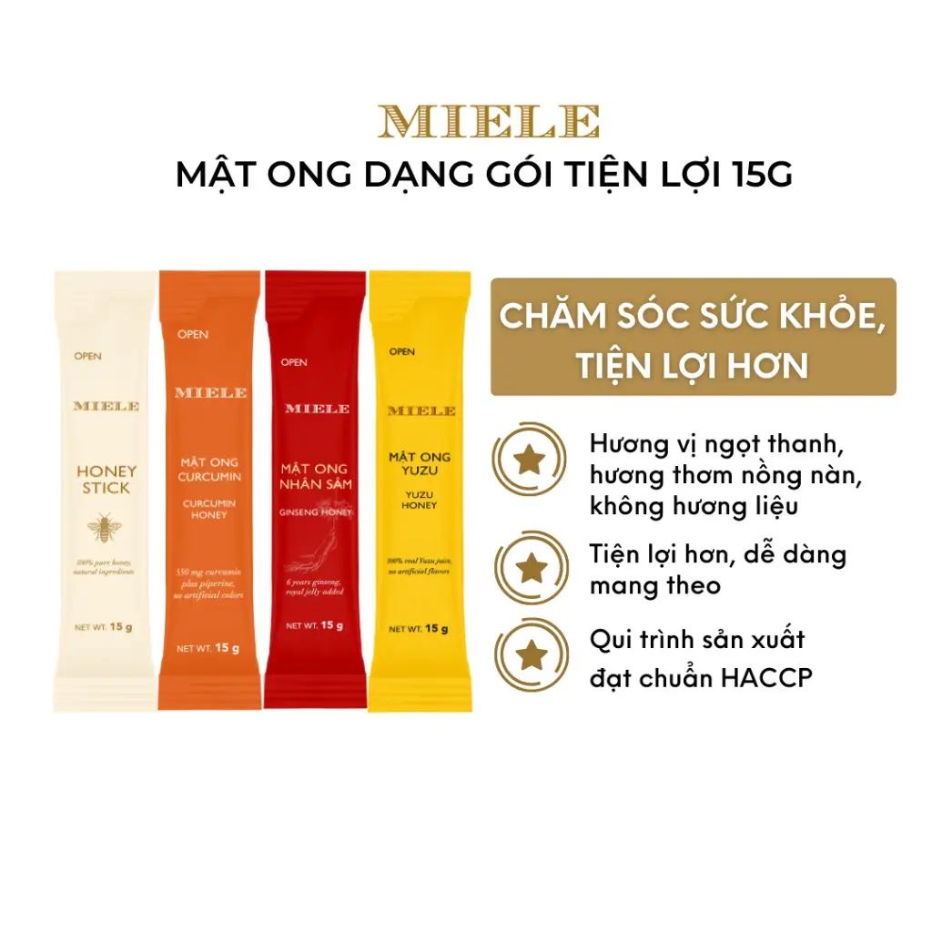 Gói Stick Mật Ong Nghệ Curcumin Miele 15G Tự nhiên