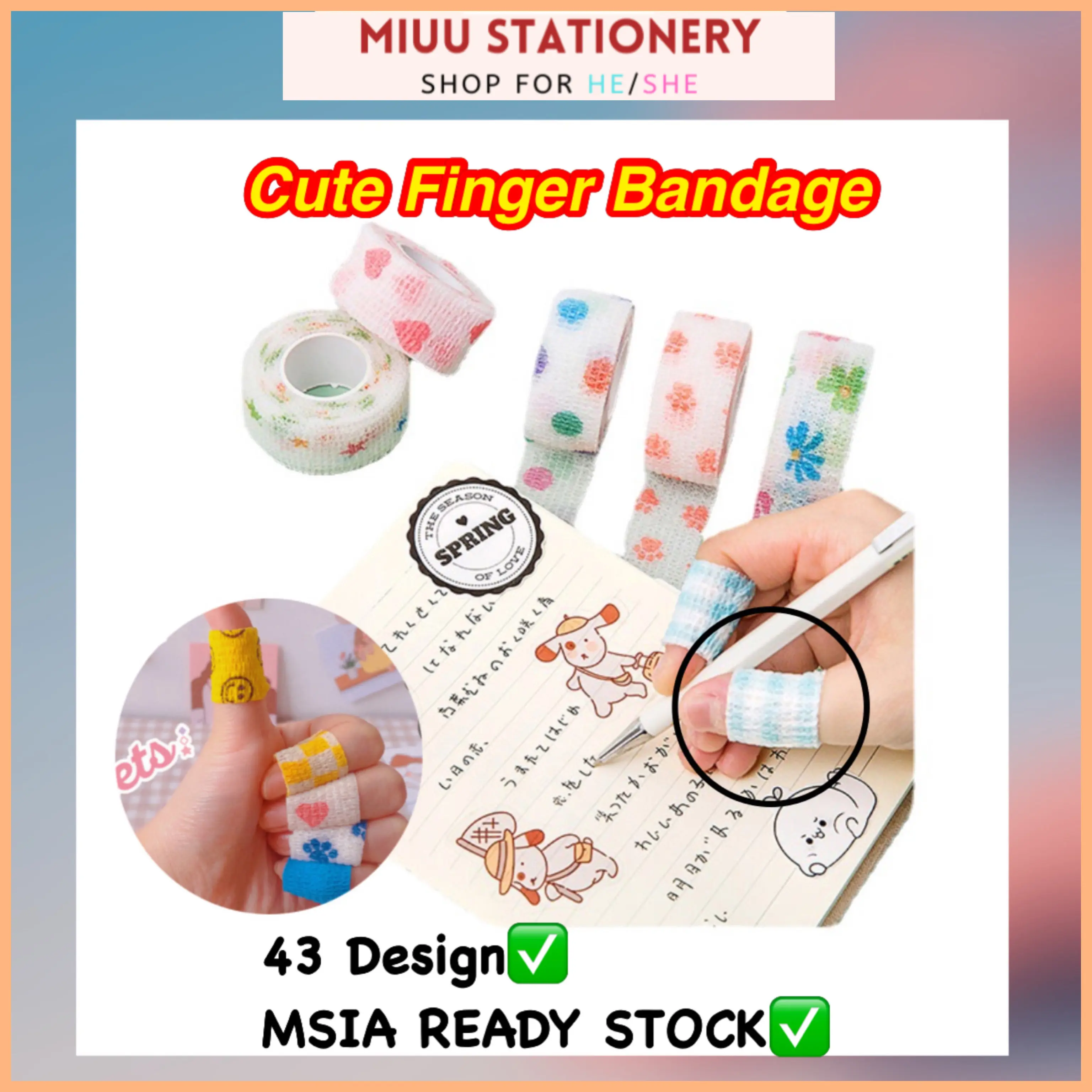 43 Design Student Finger Bandage Cute Self Adhesive Elastic Bandage Writing Hand Bandage Student Stationery Office