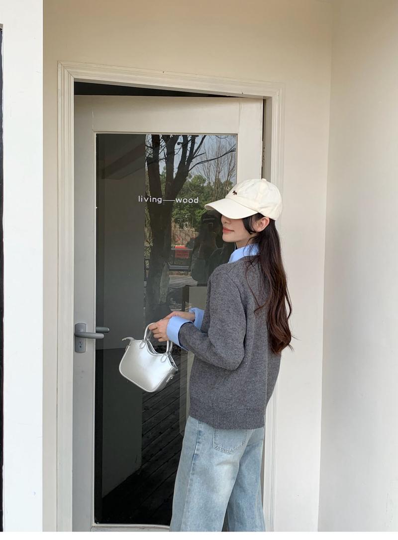 Product Introduction of Áo Len Giả Hai Mảnh, Cổ Áo Sơ Mi, Dành Cho Nữ, Màu Tương Phản, Ve Áo, Màu Xám, Áo Len, Ngọt Ngào, Dễ Thương, Gợi Cảm Top áo kiểu dáng ngắn Women 3