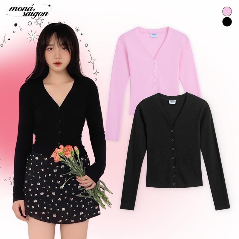 Áo sơ mi cardigan giữ ấm tay dài chất thun gân Hàn MONÁ - MILIM TOP