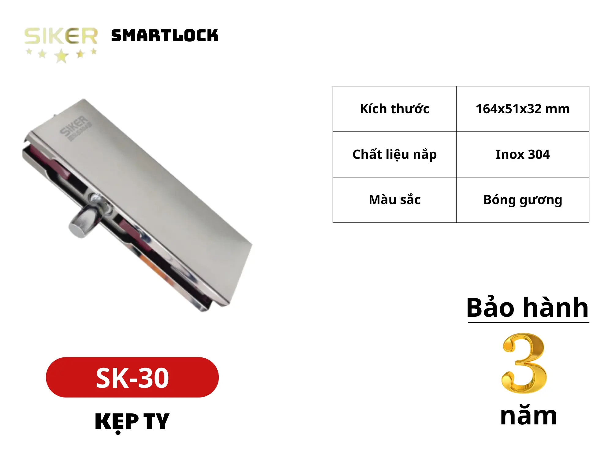 Siker SK30 - kẹp ty phụ kiện lắp cửa kính cường lực