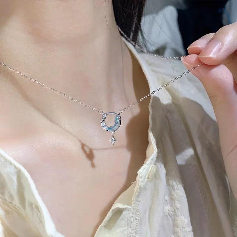 Product Introduction of Kalung cakerawala, bulan dan bintang, Koleksi Wanita, indah Perak Rantai Matte Amethyst 19