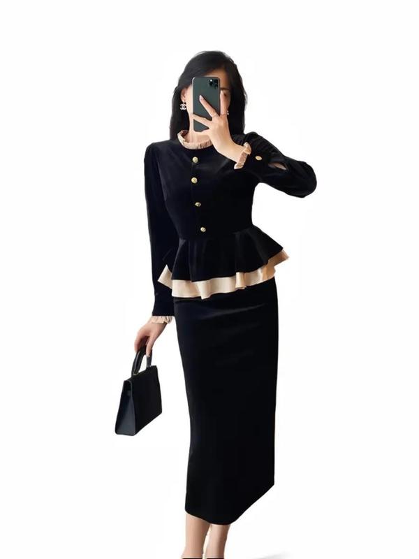 Áo nhung pelum Sét váy Nhung cổ tròn viền phối,Áo Khoác Nhung Viền Phối Gồm Áo Nhung Và Chân váy Nhung Sang Chảnh S985 đầmbody cổtàu Nữ Women setáoống quầnsuông đồ tingoan setáovàquần bbr váy lụa nhảy