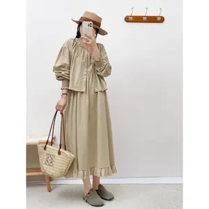 [clearance]PO15 Asaya Setelan Atasan Lengan Panjang Dan Rok Panjang Miki Warna Kontras Gaya Modis Untuk Wanita