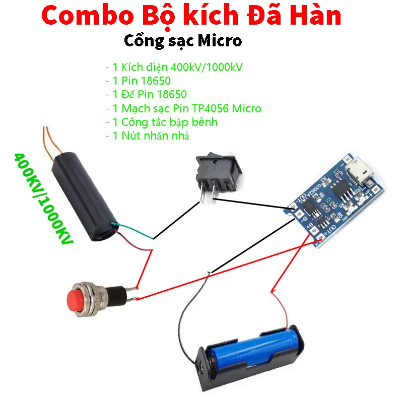 [COMBO ĐỦ BỘ] Kích Điện Cao Áp, Vào 3V7-6V ra 400KV/1000KV - Module tăng áp hàng chưa hàn sẵn 4