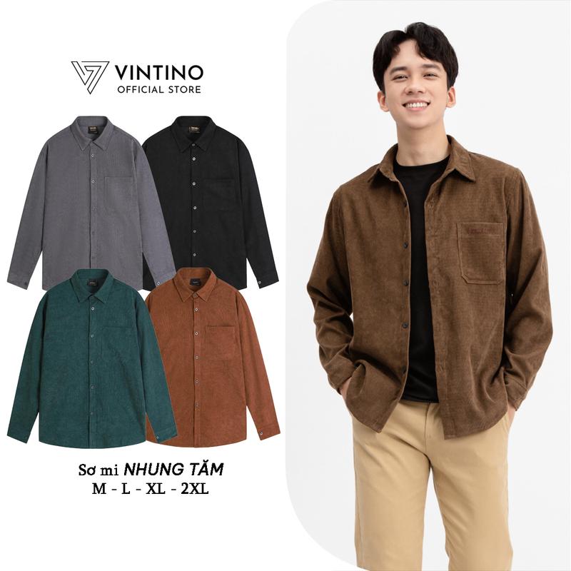 Áo Sơ Mi Nam Nữ Dài Tay Chất Vải Nhung Tăm Form Suông Kiểu Dáng Basic ĐEN GHI XANH VINTINO Menswear Kem Shirt sominam dep