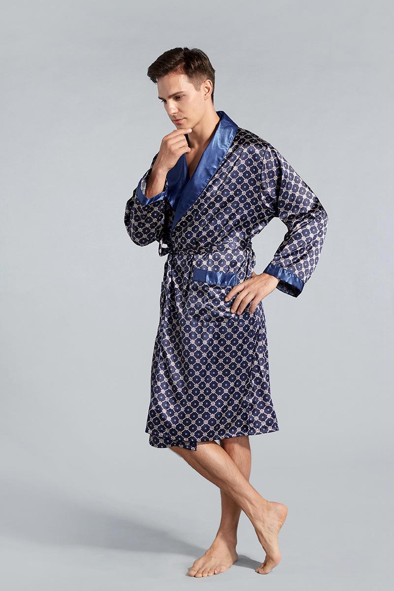 Product Introduction of Luxury Men's Silky Satin Kimono Robe 5XL Long Sleeve Sleepwear Bathrobe Oversized Satin Nightgown Summer Home Clothes Menswear Loungewear Lingerie 8