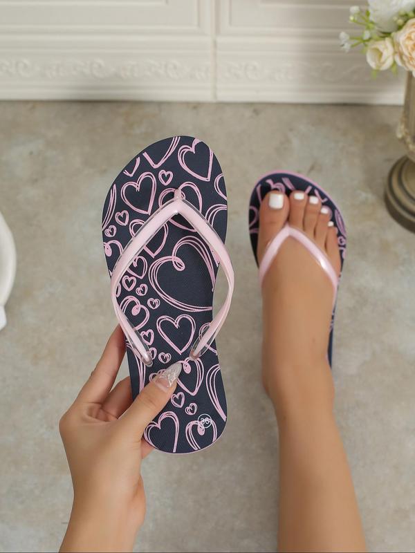 Women's Cute Heart Pattern Sole Flip Flops, 1 Pair Casual Comfortable Non-slip Flip Flops for Summer Beach Vacation, Trendy All-match Slippers for Daily Wear 0
