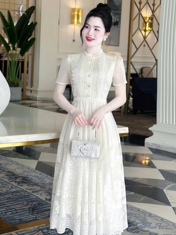 [MIỄN SHIP] MDU4538 Váy Ren Chỉ Phối Tơ Hàn Cao Cấp - Thiết Kế Dáng Xòe Nhẹ Cùng Tay Bồng Duyên Dáng Dành Cho Nữ Women Dress