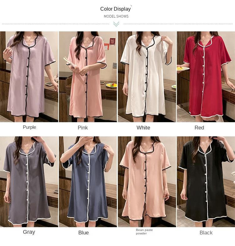 Product Introduction of Night dress Plus size Pyjamas Women Silk Pajamas dress Summer Short sleeve Sleepwear Woman Satin Home wear Thin M-4XL 1