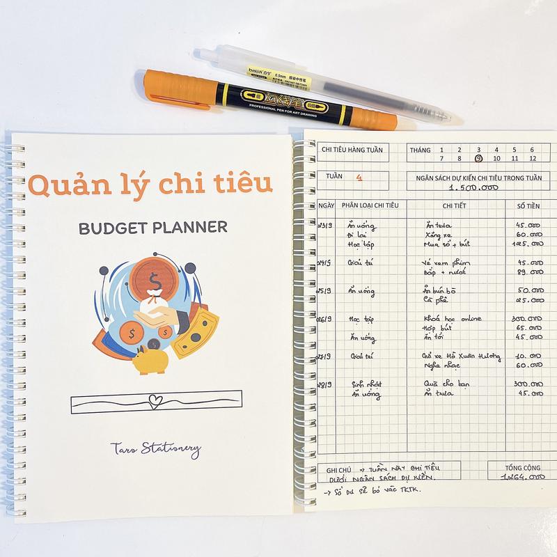 Sổ tay quản lý chi tiêu A5 Sổ tay Budget planner quản lý tài chính cá nhân Taro Stationery sotay ke takenote ghi còng số sach không xo travel đen giấy a4 tờ giấy a8 giải doreart bìa kiếng đồdùn g sổ  tình b6 nhật ký sách viết chứng cuốn vở dày thư cứng st