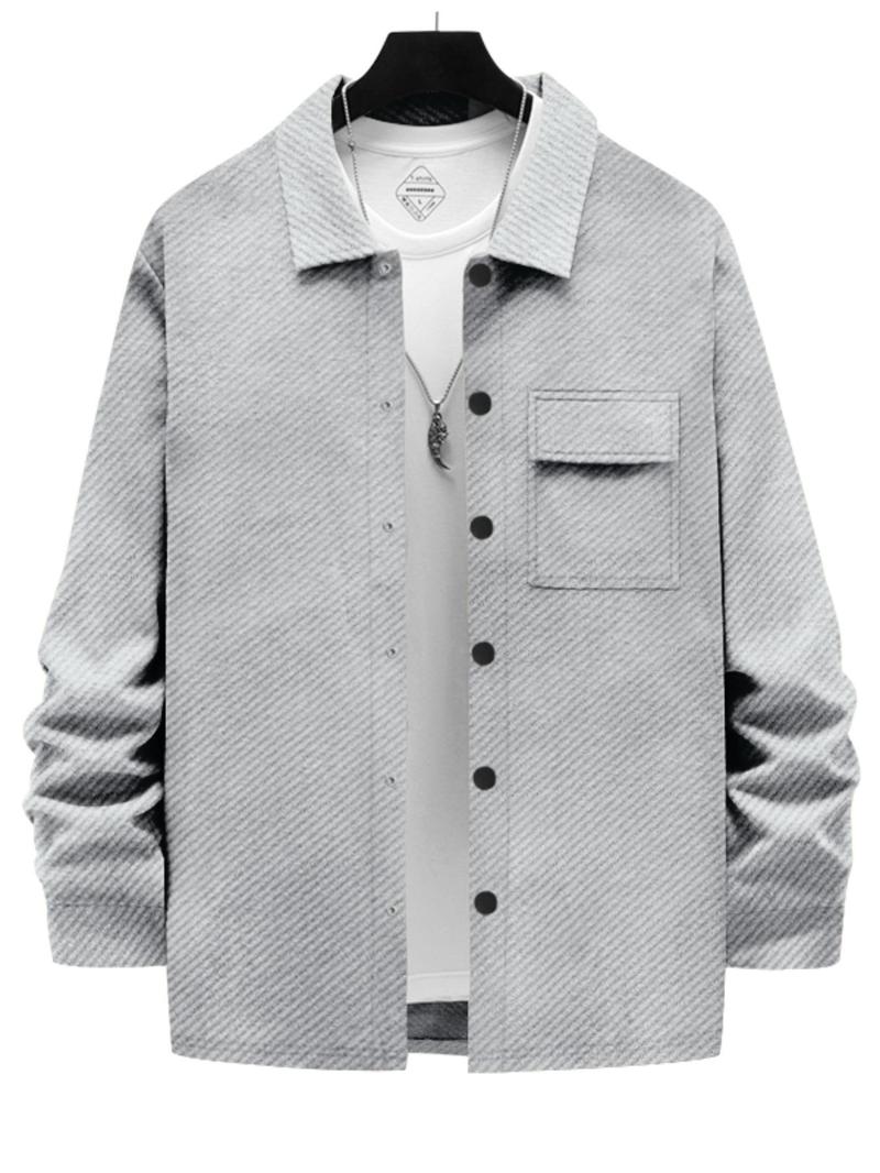 Product Introduction of Men's Solid Color Button Pocket Design Shirt, Regular Fit Casual Long Sleeve Collared Top for Spring & Fall, Fashion Men's Clothes for Daily Wear 9
