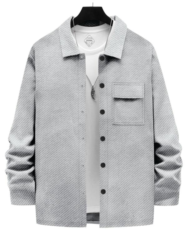 Men's Solid Color Button Pocket Design Shirt, Regular Fit Casual Long Sleeve Collared Top for Spring & Fall, Fashion Men's Clothes for Daily Wear 8