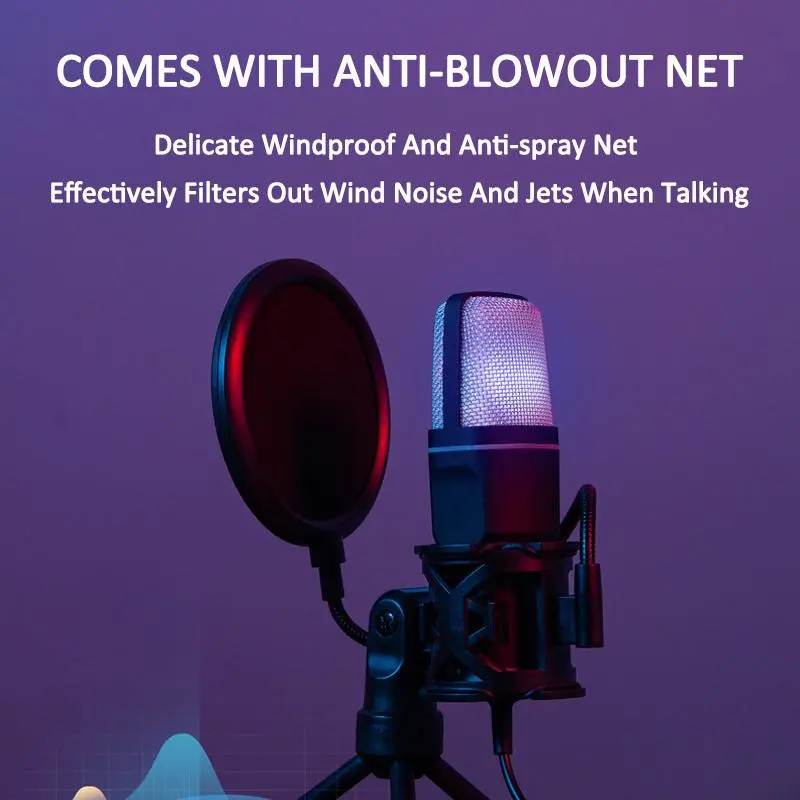 USB Powered Desktop Microphone With Foldable Bracket, RGB Colorful Lighting Effect Live Streaming Microphone, Gaming Microphone 1