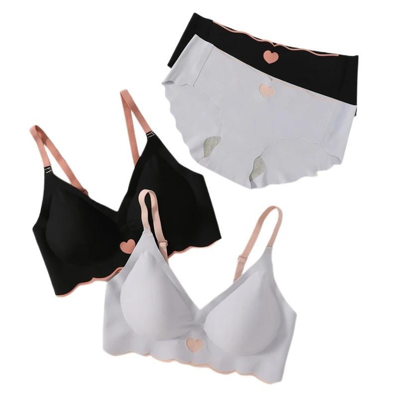 Bộ Đồ Lót Nữ, 2 Cái / Bộ, Nhẹ, Dây Đeo Vai Có Thể Điều Chỉnh Áo Ngực Trái Tim Đào Lụa Lạnh Mềm, Bộ Đồ Thân Mật 1