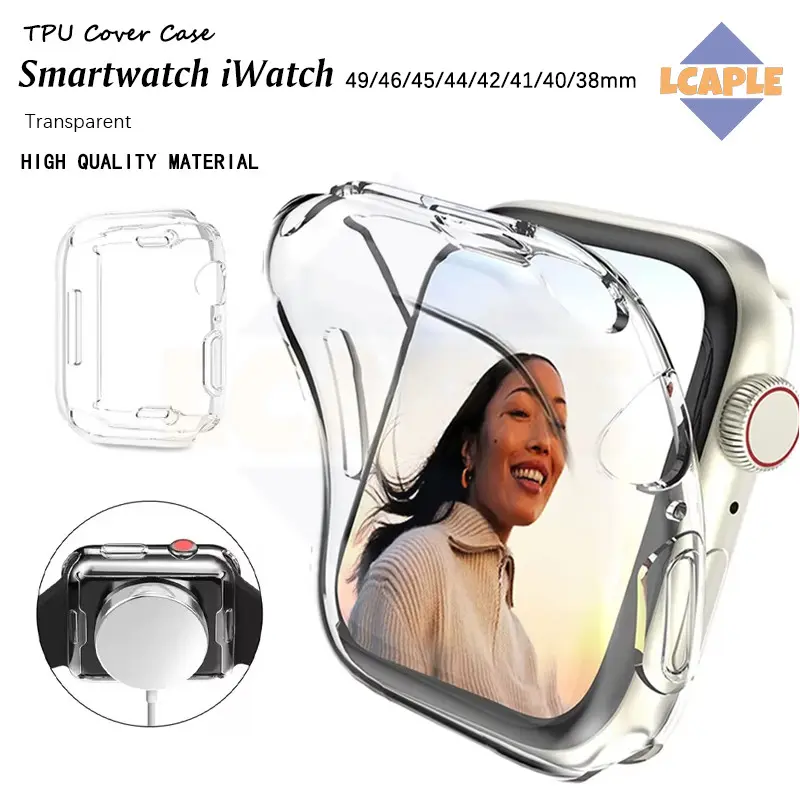 Transparent TPU Case for IWatch Apple Watch Ultra 1/2/3 SE 1/2/3 Series 11 10 9 8 7 6 5 4 3 2 49mm 46mm 45mm 41mm 44mm 40mm 42mm 38mm Anti Gores Full Coverage Screen Protector Bumper Cover Jam Tangam for Smartwatch T800 Pro Max S8 S9 Ultra S20 Protection