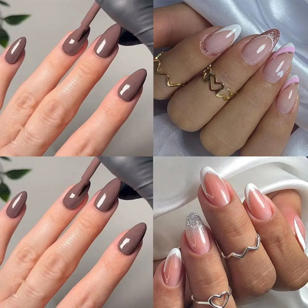 Manicure Short Almond False Nails Simple White Edge Press on Nails French Detachable Nail Tips Women
