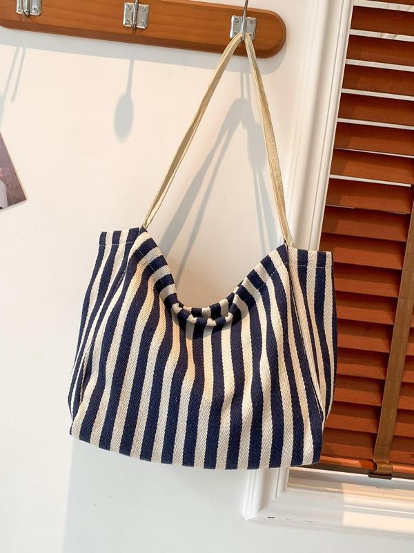 Men's Casual Striped Pattern Tote Bag, Large Capacity Shoulder Bag for Daily Used & Work, Casual Trendy Versatile High-quality Daily Commuting Bag 7