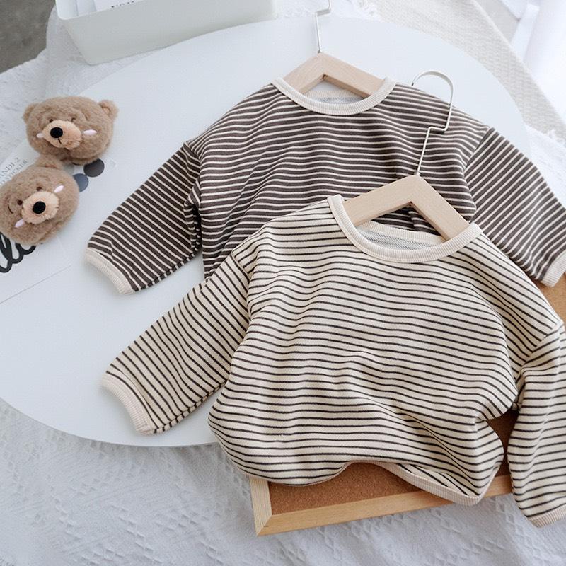 Product Introduction of Áo Kẻ Nỉ Cotton Cổ Viền 003 , Fom dáng rộng co dãn thoải mái 2023 3