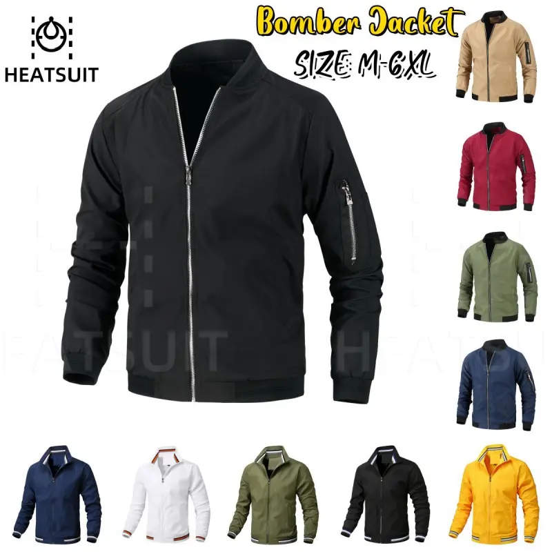 HEATSUIT Men's Bomber Jacket Lightweight Casual Spring Fall Windbreaker Zip Up Coat with Pocket