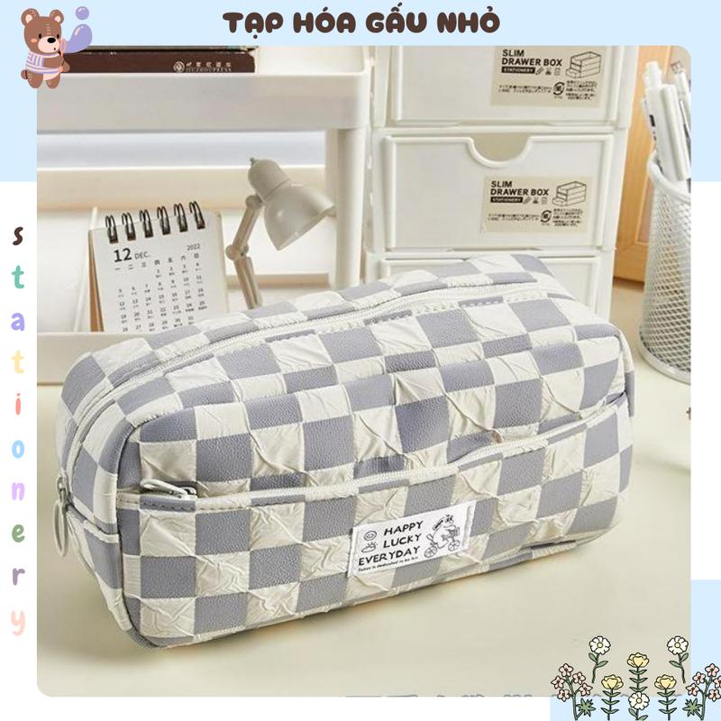 TÚI ĐỰNG BÚT CARO MÀU BE HAPPY LUCKY EVERYDAY/ LUHO CARO RELAX PUPPY